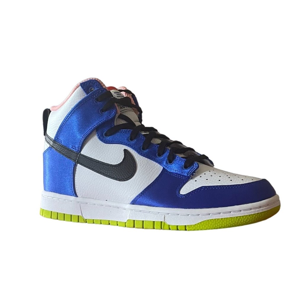 Nike Dunk High Top White Black Racer Blue Satin Sneaker Shoe Womens Sz 9 Nib
